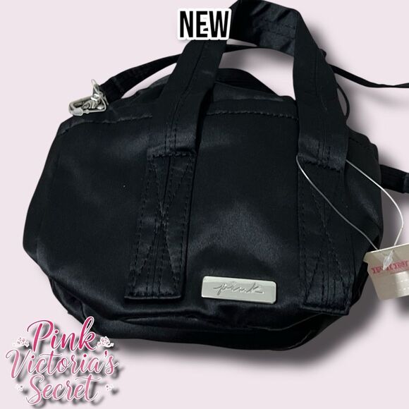 New NWT Pink Victoria's Secret Mini Bucket Crossbody Bag Black - Picture 2 of 7
